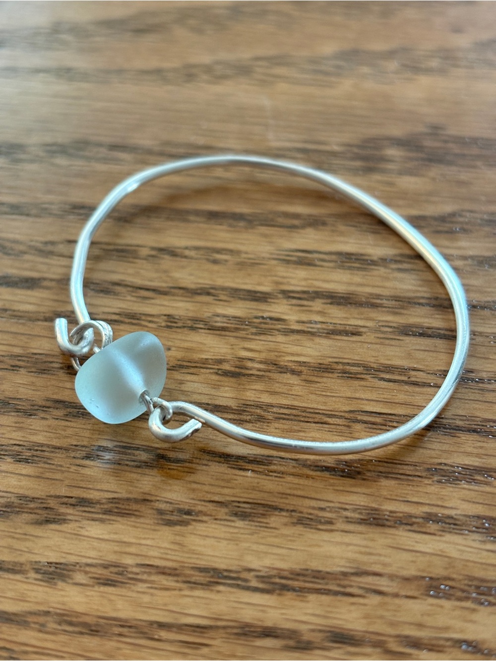 Hand Crafted Silver Plated Bracelet with Light Blue Sea Glass Bead